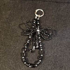 Elegant Black Beaded Phone Charm